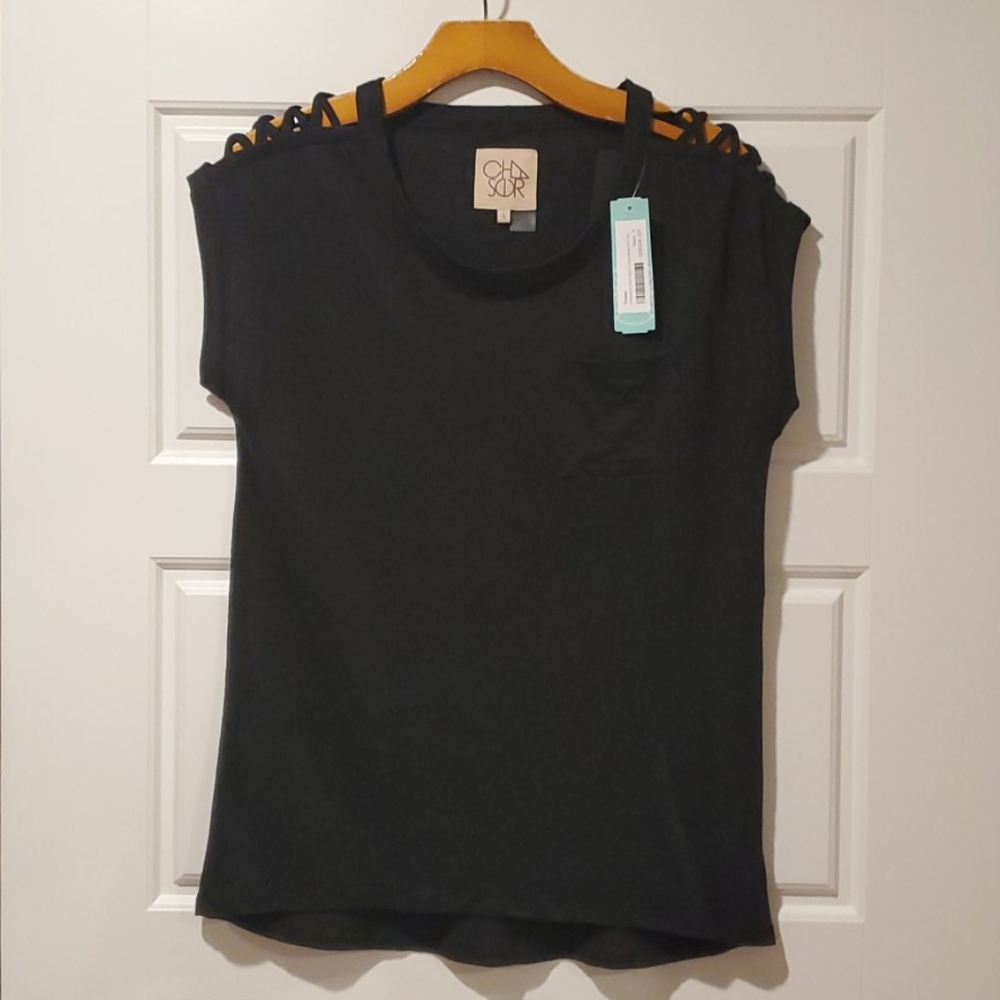 NWT * Noreena Cutout Detail, Black Cotton Blend Knit Top